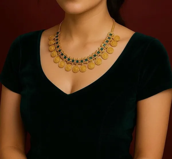Gold_And_Green_Brass_And_Alloy_Gold_Plated_Earring_And_Necklace_Set_For_Women