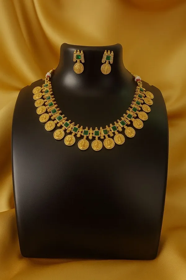 Gold_And_Green_Brass_And_Alloy_Gold_Plated_Earring_And_Necklace_Set_For_Women
