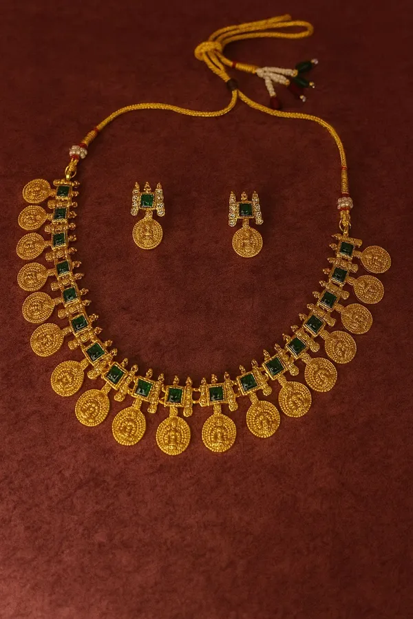 Gold_And_Green_Brass_And_Alloy_Gold_Plated_Earring_And_Necklace_Set_For_Women