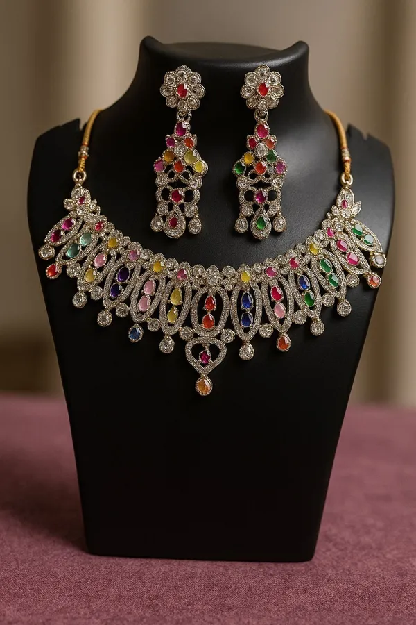 Multicolor_Brass_And_Alloy_Gold_Plated_Necklace_And_Earring_And_Maang_Tikka_Set_For_Women