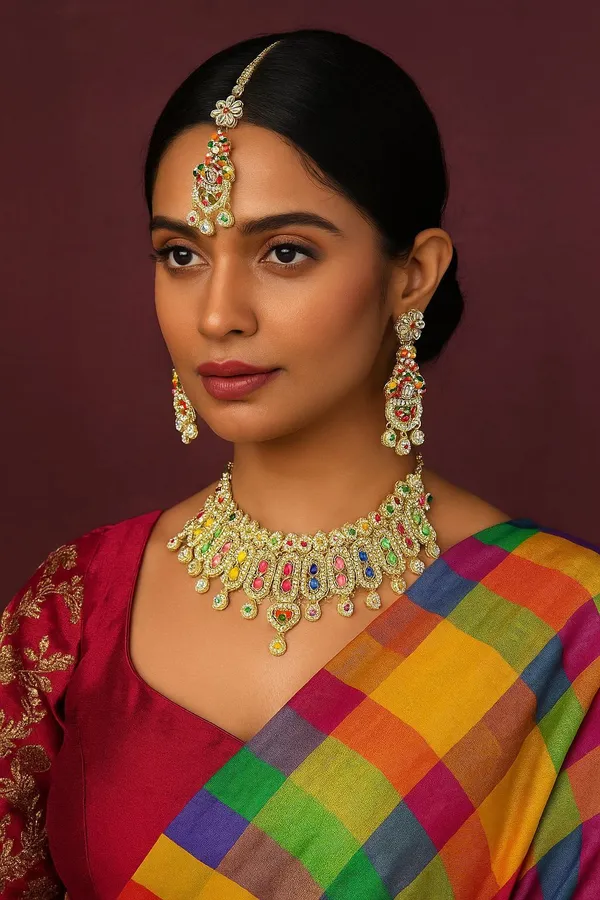 Multicolor_Brass_And_Alloy_Gold_Plated_Necklace_And_Earring_And_Maang_Tikka_Set_For_Women