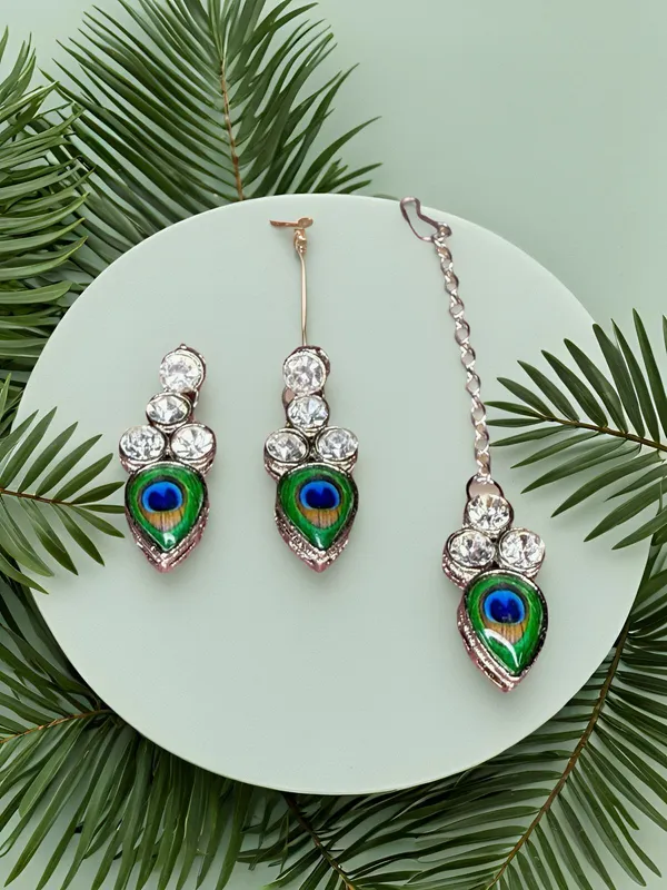 Silver_Brass__Silver_Necklace_And_Earring_And_Maang_Tikka_Set_For_Women