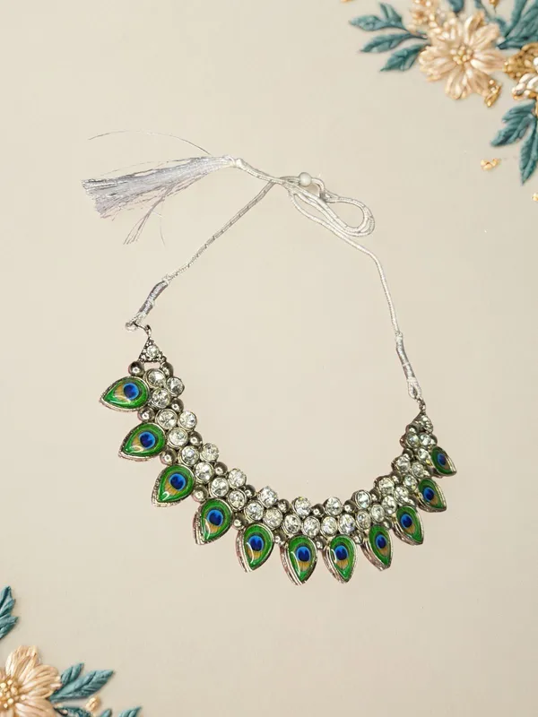Silver_Brass__Silver_Necklace_And_Earring_And_Maang_Tikka_Set_For_Women