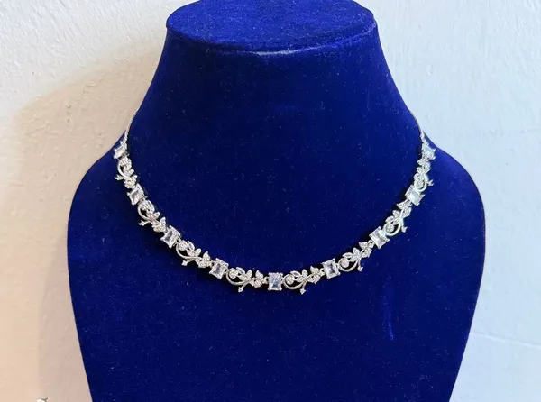 White_And_Silver_Brass_Rhodium_Earring_And_Necklace_Set_For_Women