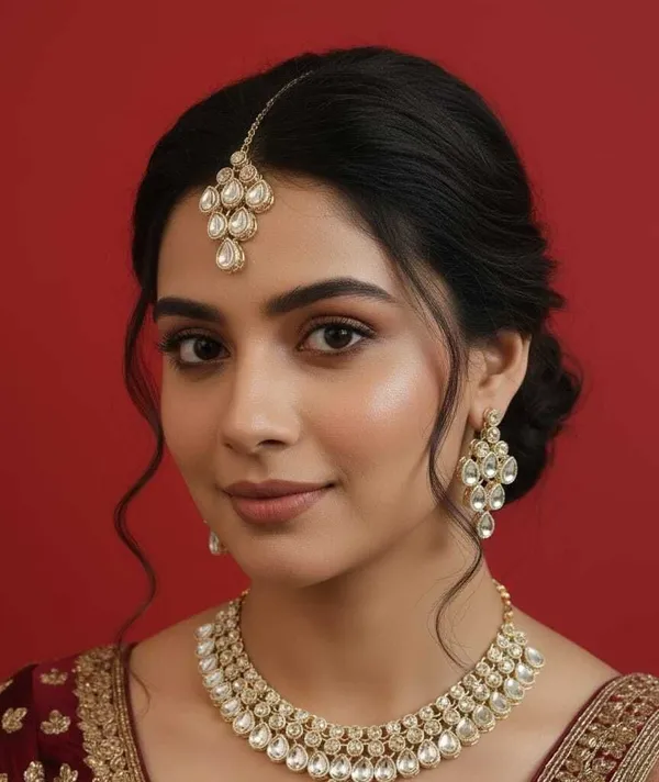 White_Brass__Silver_Necklace_Earring_And_Maang_Tikka_Set_For_Women