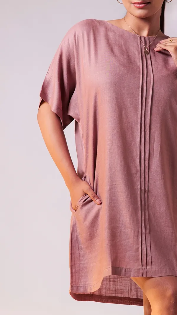 Mauve_Viscose-Cotton_Slub_Fabric_Dress_For_Adults