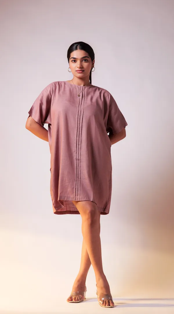 Mauve_Viscose-Cotton_Slub_Fabric_Dress_For_Adults