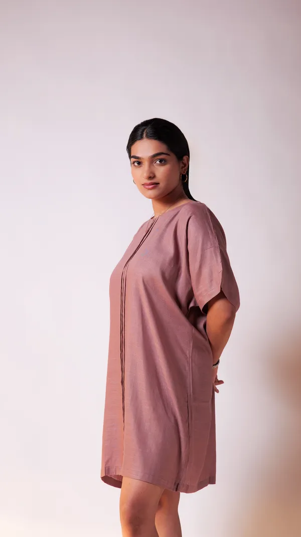 Mauve_Viscose-Cotton_Slub_Fabric_Dress_For_Adults