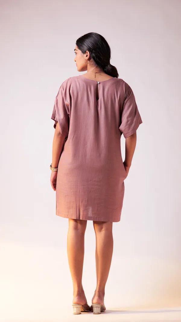 Mauve_Viscose-Cotton_Slub_Fabric_Dress_For_Adults