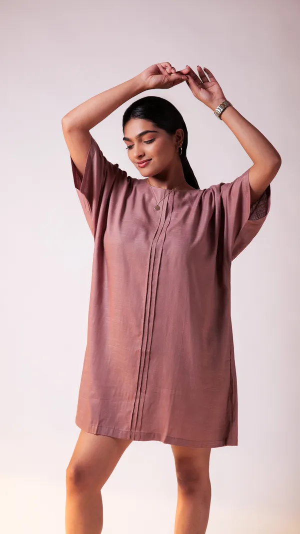 Mauve_Viscose-Cotton_Slub_Fabric_Dress_For_Adults