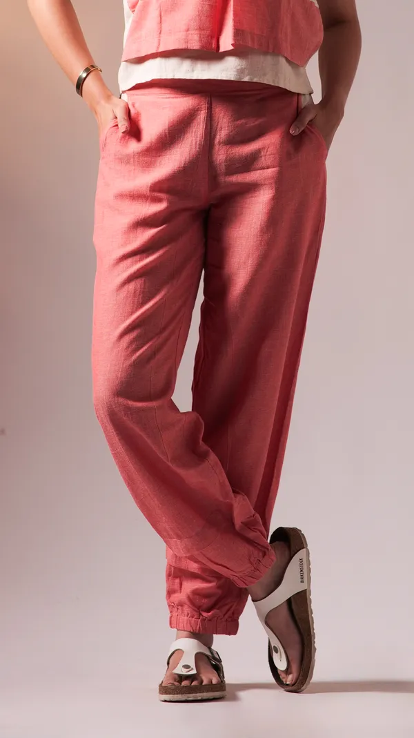 Peach_&_White_Twisted_Cotton_Yarn_Fabric_Co-Ord_Set_For_Adults