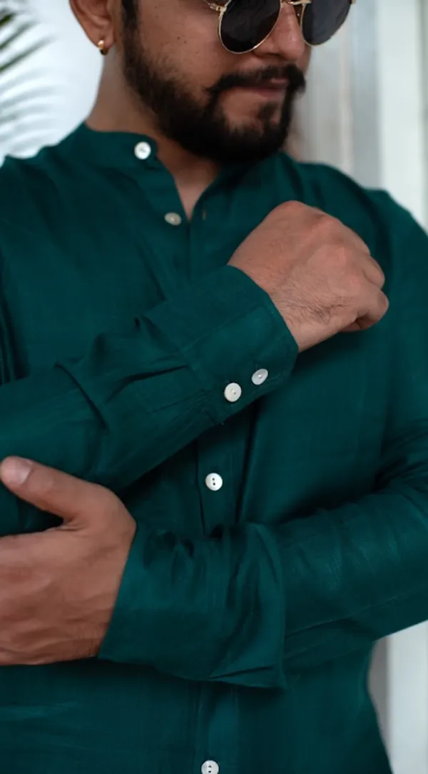 Forest_Green_Viscose-Cotton_Slub_Fabric_Men'S_Shirt_For_Adults
