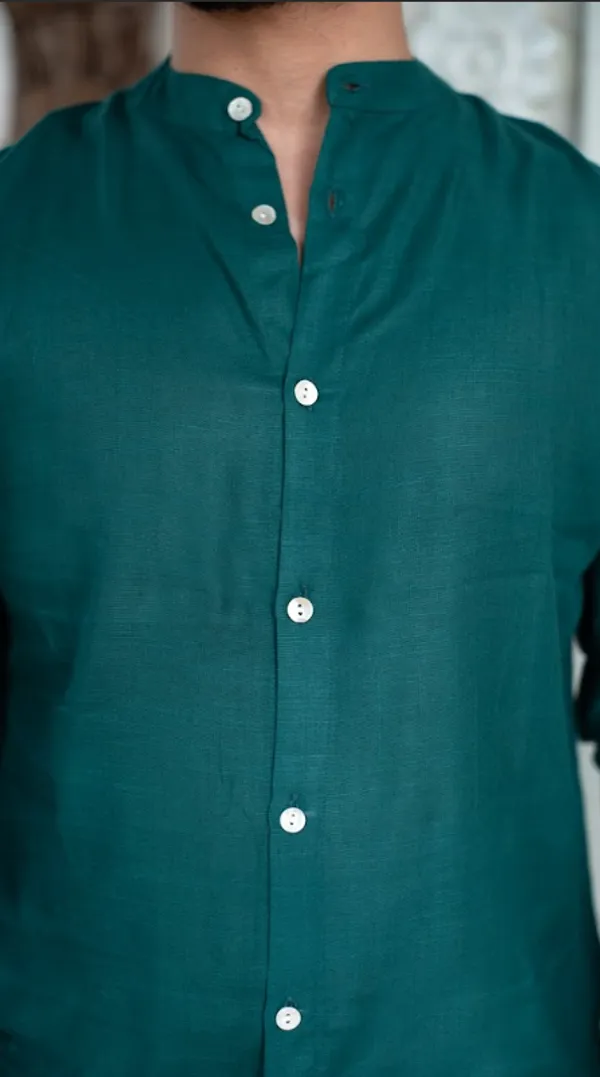 Forest_Green_Viscose-Cotton_Slub_Fabric_Men'S_Shirt_For_Adults