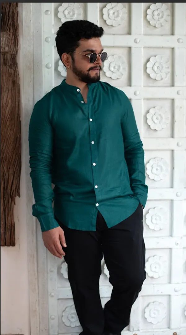 Forest_Green_Viscose-Cotton_Slub_Fabric_Men'S_Shirt_For_Adults