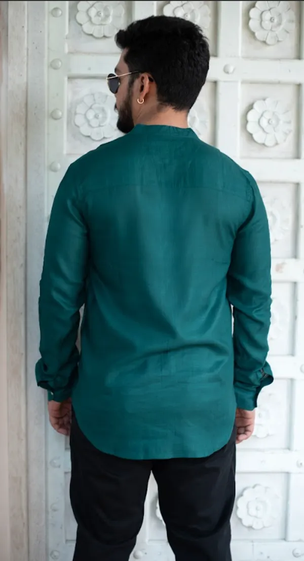 Forest_Green_Viscose-Cotton_Slub_Fabric_Men'S_Shirt_For_Adults
