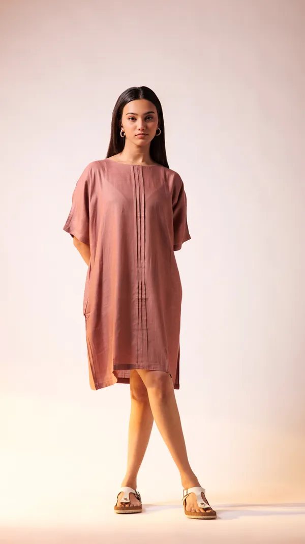 Salmon_Viscose-Cotton_Slub_Fabric_Dress_For_Adults