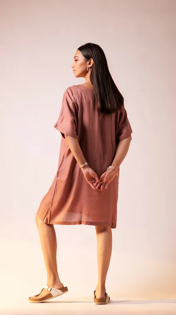 Salmon_Viscose-Cotton_Slub_Fabric_Dress_For_Adults