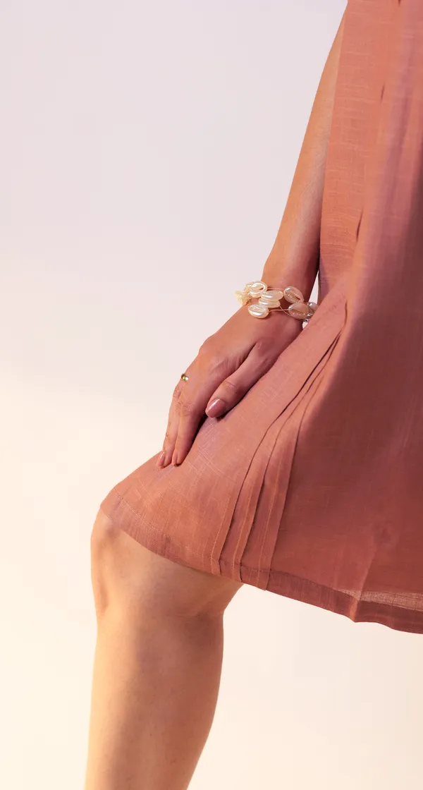 Salmon_Viscose-Cotton_Slub_Fabric_Dress_For_Adults