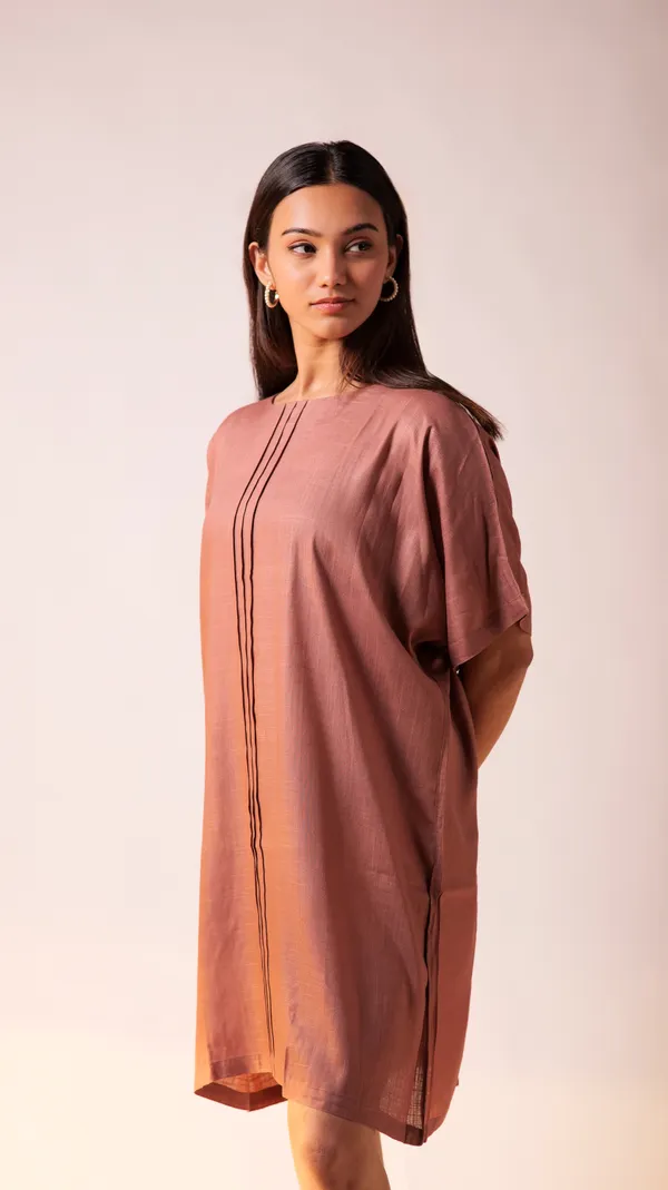 Salmon_Viscose-Cotton_Slub_Fabric_Dress_For_Adults