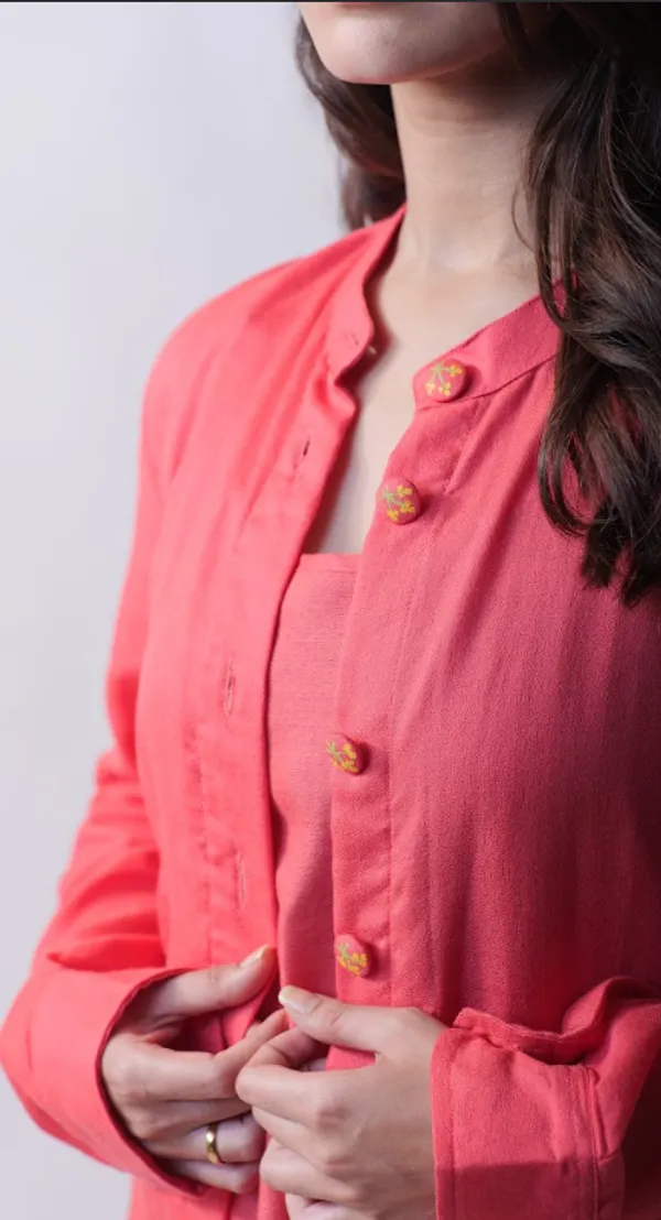 Peache_Crepe_Cotton_Jacket_Dress_For_Adults