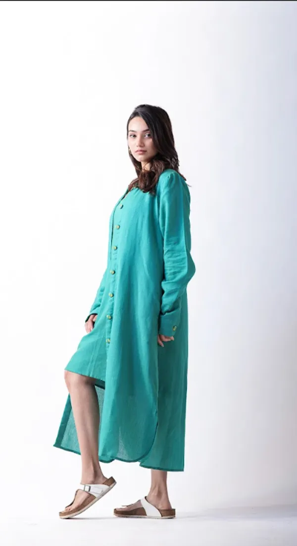 Green_Crepe_Cotton_Jacket_Dress_For_Adults