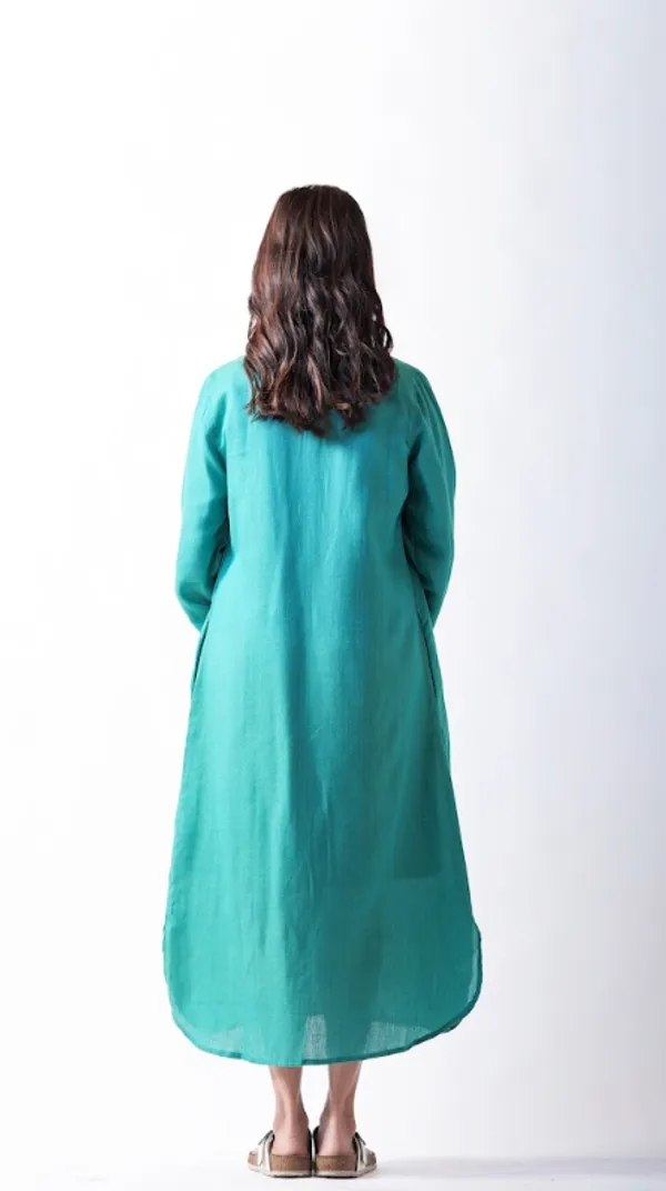 Green_Crepe_Cotton_Jacket_Dress_For_Adults