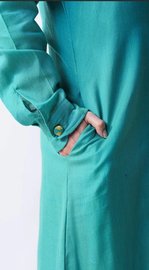 Green_Crepe_Cotton_Jacket_Dress_For_Adults