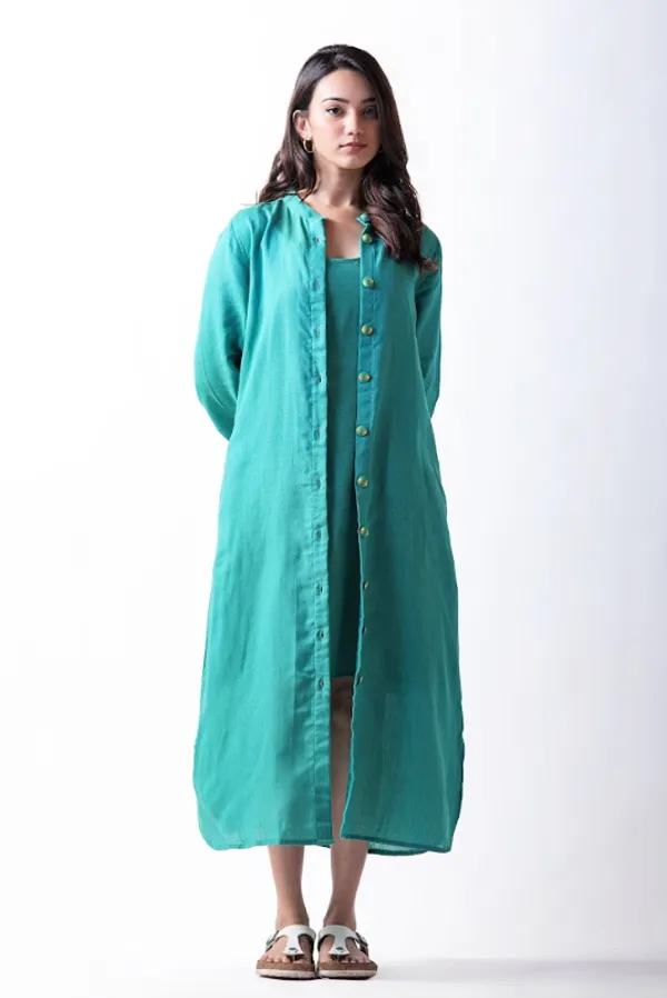 Green_Crepe_Cotton_Jacket_Dress_For_Adults