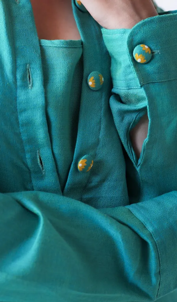 Green_Crepe_Cotton_Jacket_Dress_For_Adults