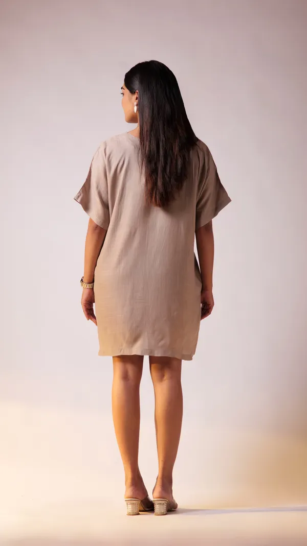 Beige_Viscose-Cotton_Slub_Fabric_Dress_For_Adults