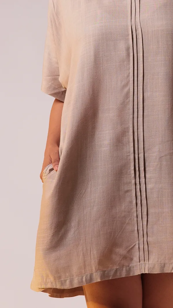 Beige_Viscose-Cotton_Slub_Fabric_Dress_For_Adults