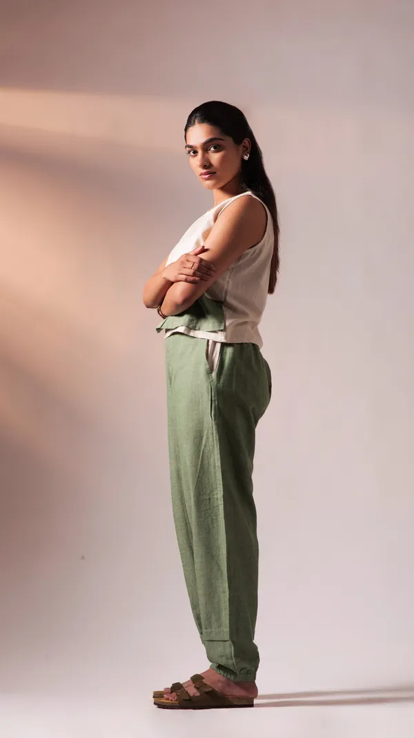 Olive_&_White_Twisted_Cotton_Yarn_Fabric_Co-Ord_Set_For_Adults