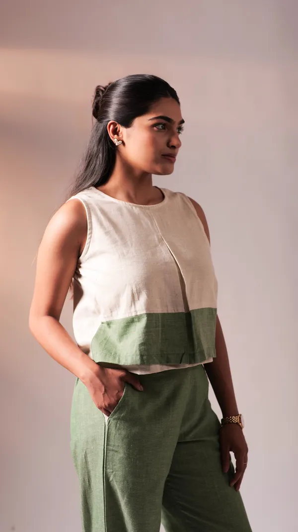 Olive_&_White_Twisted_Cotton_Yarn_Fabric_Co-Ord_Set_For_Adults