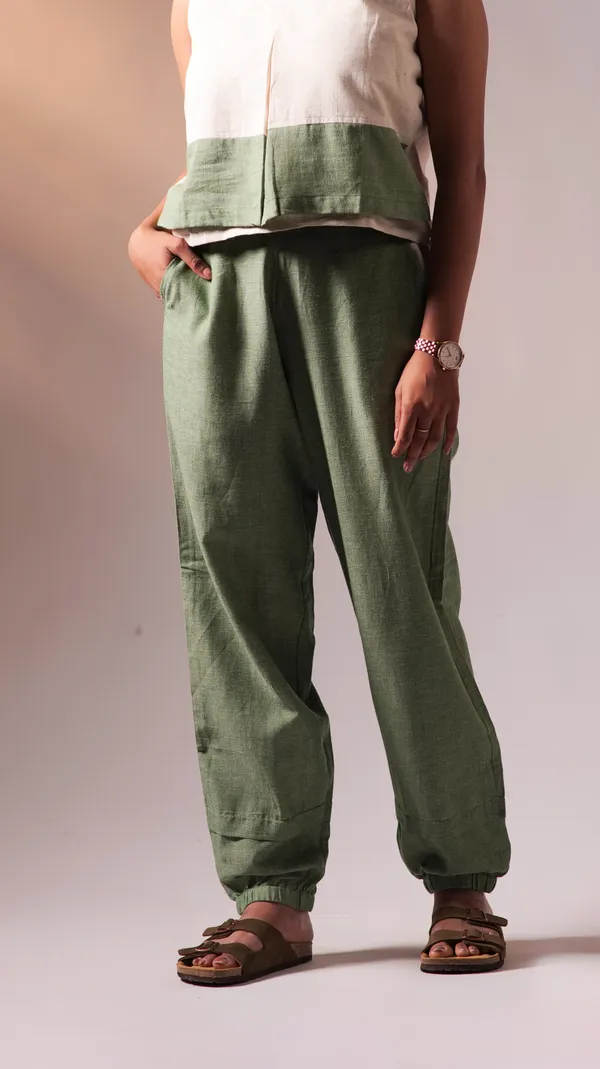 Olive_&_White_Twisted_Cotton_Yarn_Fabric_Co-Ord_Set_For_Adults