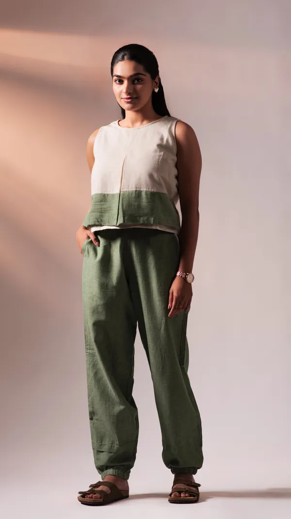 Olive_&_White_Twisted_Cotton_Yarn_Fabric_Co-Ord_Set_For_Adults