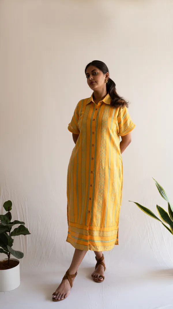 Yellow_Leno_Dobby_Cotton_Dress_For_Adults
