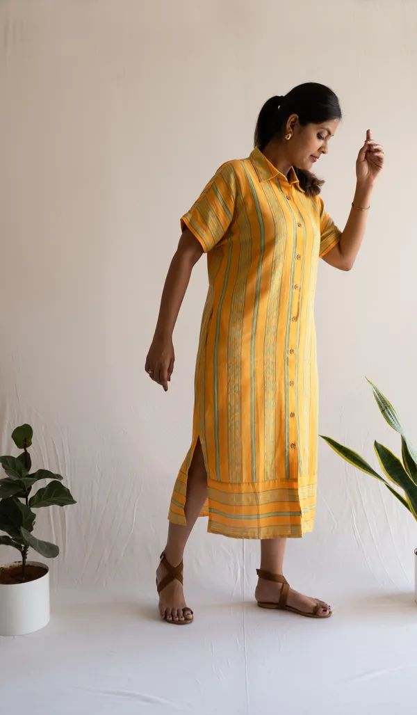 Yellow_Leno_Dobby_Cotton_Dress_For_Adults