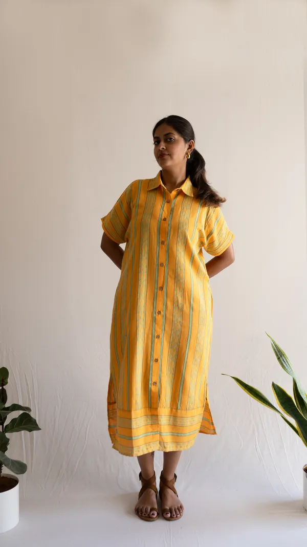 Yellow_Leno_Dobby_Cotton_Dress_For_Adults