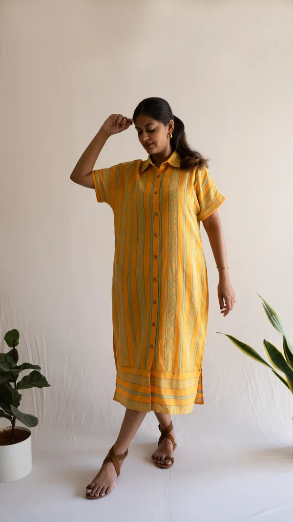 Yellow_Leno_Dobby_Cotton_Dress_For_Adults