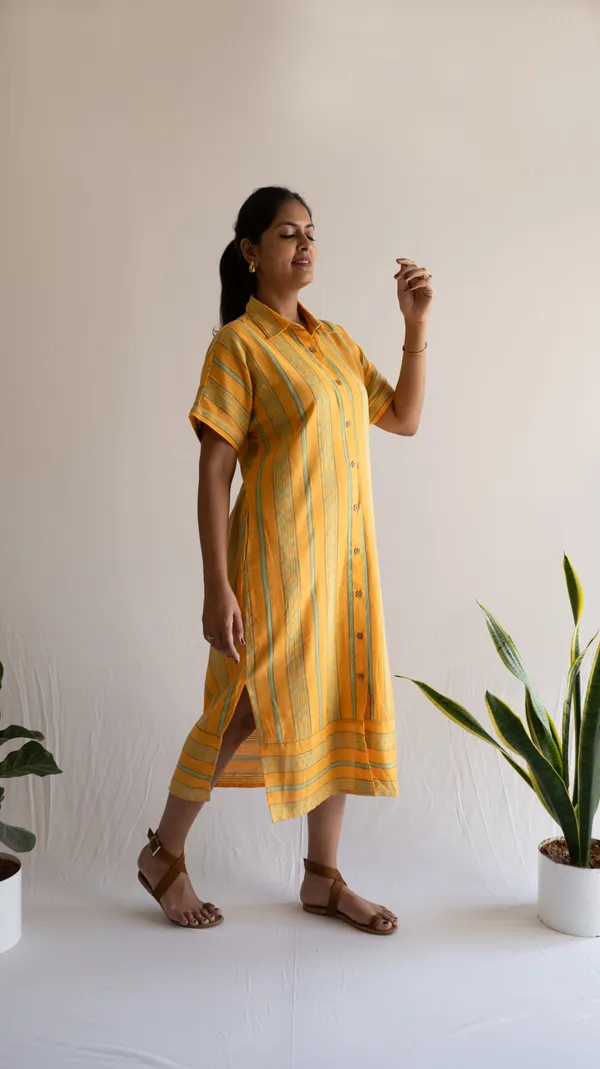 Yellow_Leno_Dobby_Cotton_Dress_For_Adults