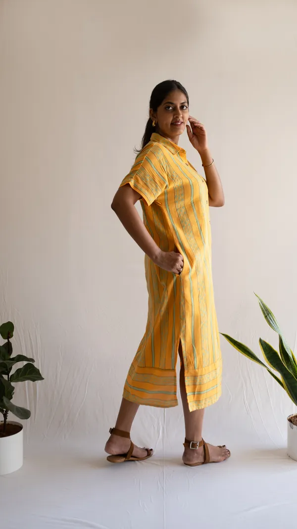 Yellow_Leno_Dobby_Cotton_Dress_For_Adults