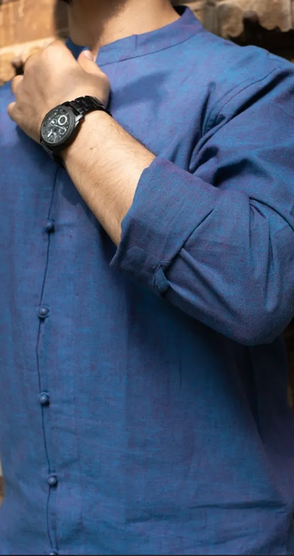Ink_Blue_Khadi_Men'S_Shirt_For_Adults
