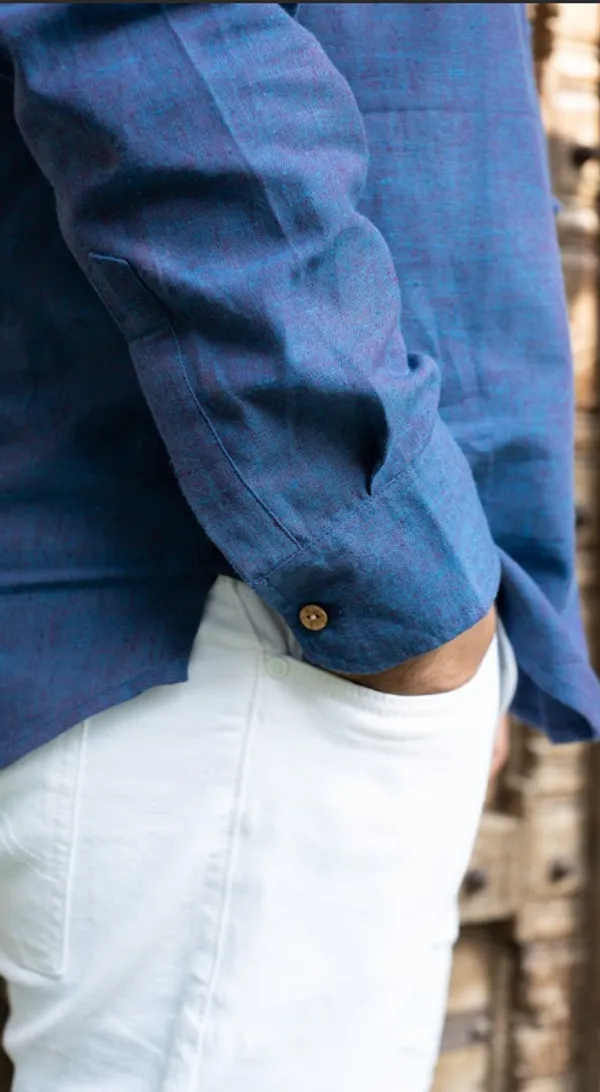 Ink_Blue_Khadi_Men'S_Shirt_For_Adults