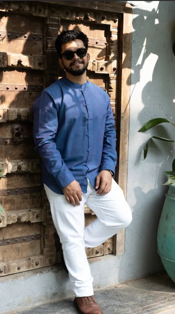 Ink_Blue_Khadi_Men'S_Shirt_For_Adults