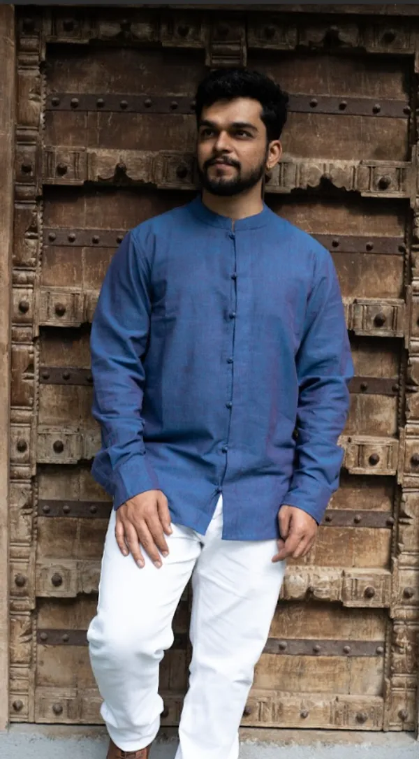 Ink_Blue_Khadi_Men'S_Shirt_For_Adults