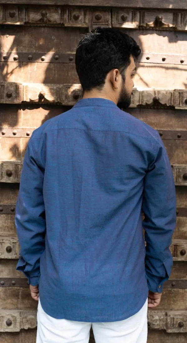 Ink_Blue_Khadi_Men'S_Shirt_For_Adults