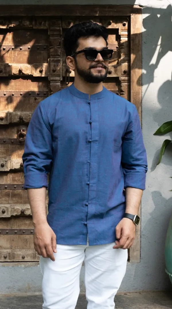 Ink_Blue_Khadi_Men'S_Shirt_For_Adults