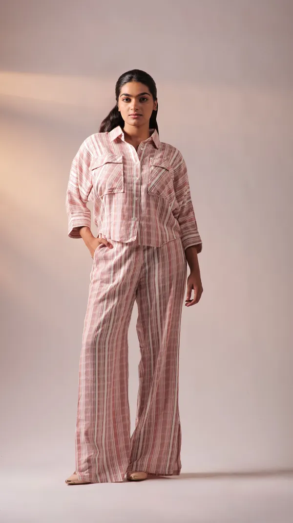 Wine_&_White_Cotton_Dobby_Weave_Fabric_Co-Ord_Set_For_Adults