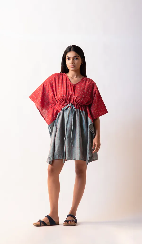 Red_Cotton_Dobby_Weave_Fabric_Dress_For_Adults
