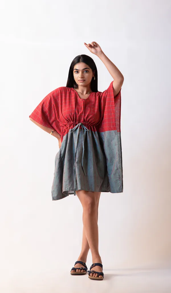 Red_Cotton_Dobby_Weave_Fabric_Dress_For_Adults